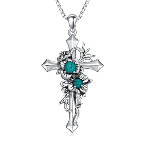WSX Natürlicher Türkis Kreuz Halskette, Sterling Silber Native American Boho Western Vintage Anhänger Religion Schmuck Geburtstagsgeschenk für Frauen WSX Natürlicher Türkis Kreuz Halskette, Sterling Silber Native American Boho Western Vintage Anhänger Religion Schmuck Geburtstagsgeschenk für Frauen von WSX