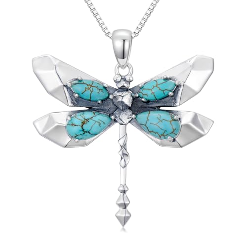 WSX Natürlicher Türkis Libelle Boho Halskette, Sterling Silber Vintage Native American Western Schmuck Geburtstagsgeschenk für Frauen WSX Natürlicher Türkis Libelle Boho Halskette, Sterling Silber Vintage Native American Western Schmuck Geburtstagsgeschenk für Frauen von WSX