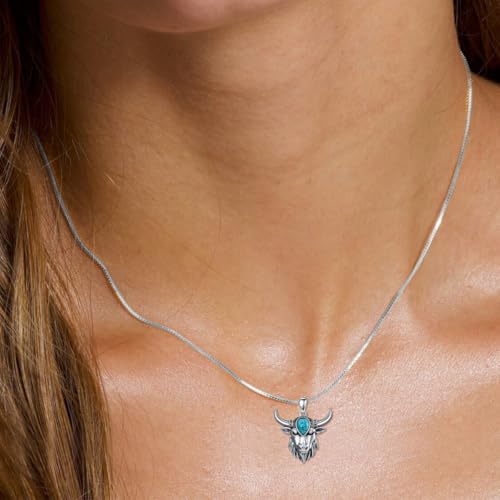 WSX Natürlicher Türkis Stier Anhänger Halskette, Sterling Silber Boho Native American Vintage Halskette Western Schmuck für Frauen Männer WSX Natürlicher Türkis Stier Anhänger Halskette, Sterling Silber Boho Native American Vintage Halskette Western Schmuck für Frauen Männer von WSX