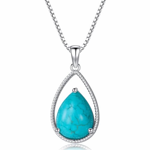 WSX Natürlicher Türkis Träne Anhänger Halskette, Sterling Silber Native American Vintage Halskette Western Schmuck Geburtstagsgeschenk für Frauen WSX Natürlicher Türkis Träne Anhänger Halskette, Sterling Silber Native American Vintage Halskette Western Schmuck Geburtstagsgeschenk für Frauen von WSX