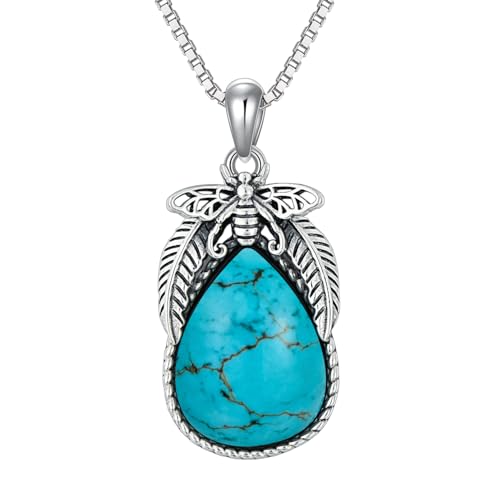 WSX Natürlicher Türkis Träne Anhänger Halskette mit Biene, Sterling Silber Boho Native Western Schmuck Geburtstagsgeschenk für Frauen WSX Natürlicher Türkis Träne Anhänger Halskette mit Biene, Sterling Silber Boho Native Western Schmuck Geburtstagsgeschenk für Frauen von WSX