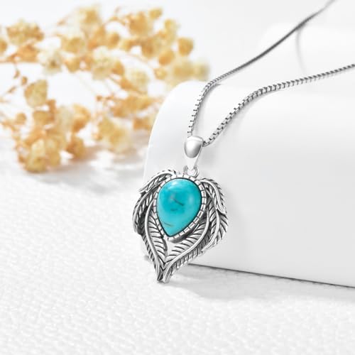 WSX Natürlicher Türkis Träne Anhänger Halskette mit Blatt, Sterling Silber Boho Native Western Schmuck Geburtstagsgeschenk WSX Natürlicher Türkis Träne Anhänger Halskette mit Blatt, Sterling Silber Boho Native Western Schmuck Geburtstagsgeschenk von WSX