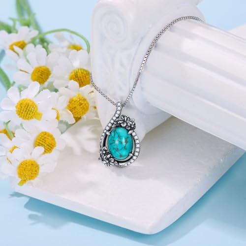 WSX Natürlicher Türkis Vintage Anhänger Halskette, Sterling Silber Native American Boho Blume Halskette Western Schmuck Geburtstagsgeschenk für Frauen WSX Natürlicher Türkis Vintage Anhänger Halskette, Sterling Silber Native American Boho Blume Halskette Western Schmuck Geburtstagsgeschenk für Frauen von WSX