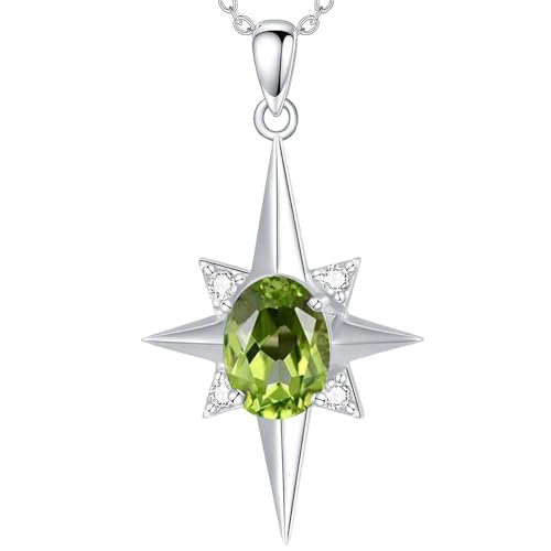 WSX Peridot-Geburtsstein-Kette mit Sternanhänger (Sterlingsilber) - August-Geschenk für besondere Frauen von WSX