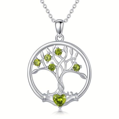 WSX Peridot-Lebensbaum-Kette (Sterlingsilber) - August Geburtsstein für Ehefrau/Mutter von WSX