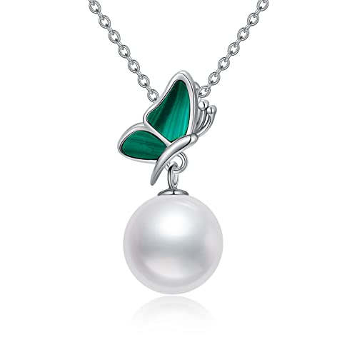 WSX Perlen Halskette Sterling Silber Schmetterling Malachit Halskette Anhänger einzelne simulierte Muschelperle für Frauen von WSX