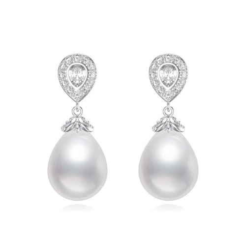 WSX Perlenohrringe mit Smaragd und Mossanit im Vintage-Stil der 1920er-Jahre im Tropfen-Kronleuchter-Stil für Brautschmuck (Stil 2) von WSX