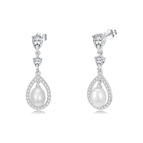 WSX Perlenohrringe mit Smaragd und Mossanit im Vintage-Stil der 1920er-Jahre im Tropfen-Kronleuchter-Stil für Brautschmuck (Stil 3) von WSX