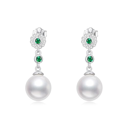 WSX Perlenohrringe mit Smaragd und Mossanit im Vintage-Stil der 1920er-Jahre im Tropfen-Kronleuchter-Stil für Brautschmuck (Stil 4) von WSX