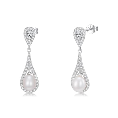 WSX Perlenohrringe mit Smaragd und Mossanit im Vintage-Stil der 1920er-Jahre im Tropfen-Kronleuchter-Stil für Brautschmuck (Stil 5) von WSX