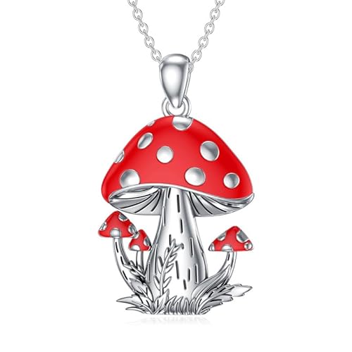 WSX Pilz-Halskette für Damen, 925er Sterlingsilber, roter magischer Pilz-Anhänger, Schmuckgeschenk zum Muttertag von WSX