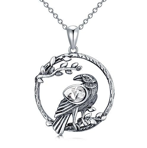 WSX Raben Halskette aus Sterling Silber April Geburtsstein Schmuck Geschenk für Frauen Halloween Valentinstag Muttertag von WSX