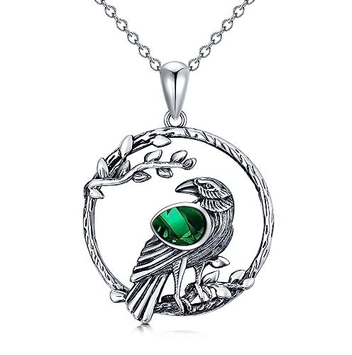 WSX Raben Halskette aus Sterling Silber Mai Geburtsstein Schmuck Geschenk für Frauen Halloween Valentinstag Weihnachten Muttertag von WSX