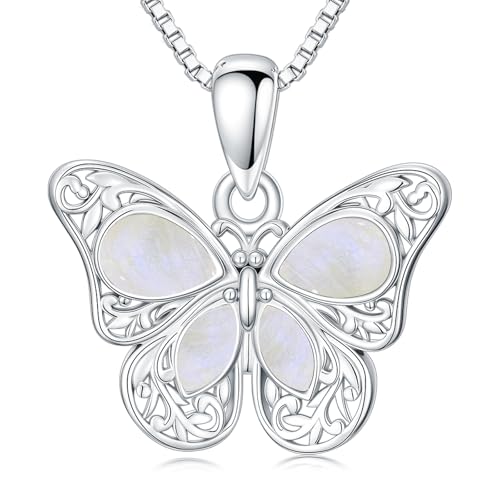 WSX Regenbogen Echter Mondstein Halskette für Frauen Sterlingsilber Schmetterling Anhänger mit Natur-Edelstein Juni Geburtsstein Schmuck Geschenk WSX Regenbogen Echter Mondstein Halskette für Frauen Sterlingsilber Schmetterling Anhänger mit Natur-Edelstein Juni Geburtsstein Schmuck Geschenk von WSX