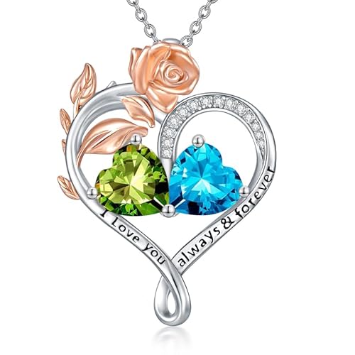 WSX Rose Herz Geburtsstein Halskette für Damen Sterling Silber August & Dezember Geburtsstein 2 Geburtssteine Herz Anhänger Halsketten Herzanhänger, für Mama, Geburtstag, Weihnachten von WSX