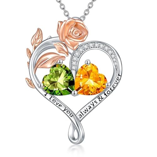 WSX Rose Herz Geburtsstein Halskette für Damen Sterling Silber August & November Geburtsstein 2 Geburtssteine Herz Anhänger Halsketten Herzanhänger, für Mama, Geburtstag, Weihnachten von WSX