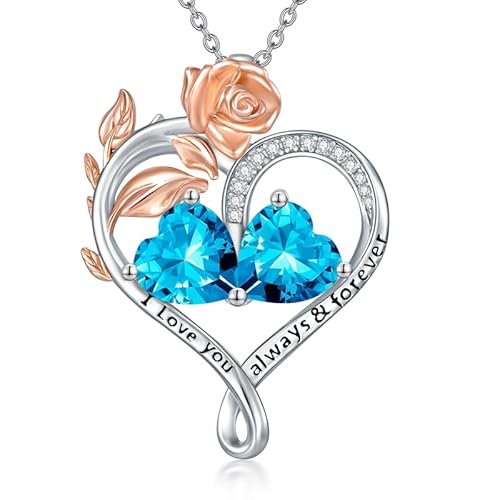 WSX Rose Herz Geburtsstein Halskette für Damen Sterling Silber Dezember & Dezember Geburtsstein 2 Geburtssteine Herz Anhänger Halsketten Herzanhänger, für Mama, Geburtstag, Weihnachten von WSX