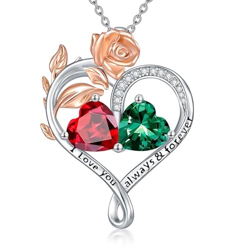 WSX Rose Herz Geburtsstein Halskette für Damen Sterling Silber Januar & Mai Geburtsstein 2 Geburtssteine Herzanhänger, für Mama, Geburtstag, Weihnachten von WSX