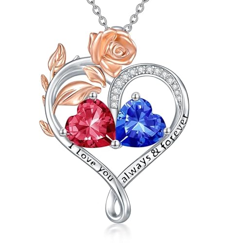 WSX Rose Herz Geburtsstein Halskette für Damen Sterling Silber Juli & September Geburtsstein 2 Geburtssteine Herz Anhänger Halsketten Herzanhänger, für Mama, Geburtstag, Weihnachten von WSX