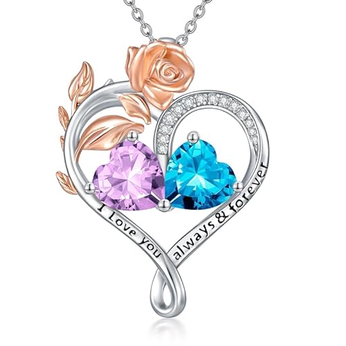 WSX Rose Herz Geburtsstein Halskette für Damen Sterling Silber Juni & Dezember Geburtsstein 2 Geburtssteine Herz Anhänger Halsketten Herzanhänger, für Mama, Geburtstag, Weihnachten von WSX