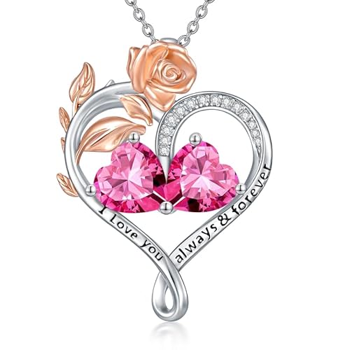 WSX Rose Herz Geburtsstein Halskette für Damen Sterling Silber September & Dezember Geburtsstein 2 Geburtssteine Herz Anhänger Halsketten Herzanhänger, für Mama, Geburtstag, Weihnachten von WSX