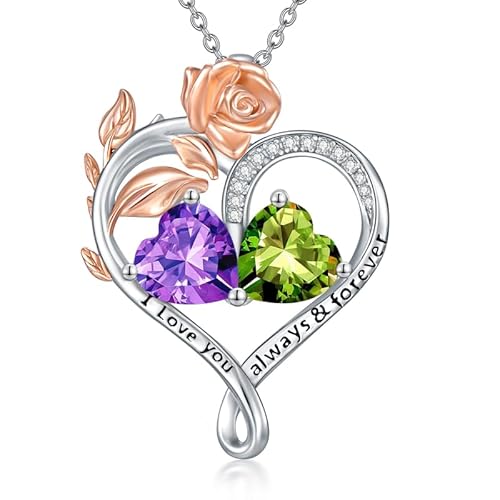 WSX Rose Herz-Halskette mit Geburtsstein für Damen aus Sterlingsilber. Geburtsstein Februar & August. Herz-Halskette Herzanhänger, für Mama, Geburtstag, Weihnachten von WSX
