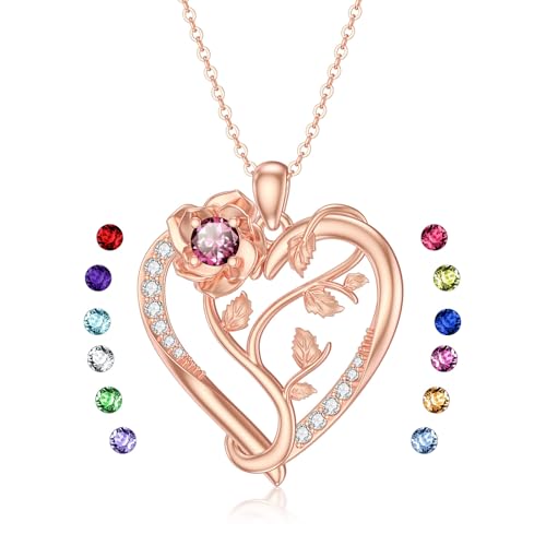 WSX Rose vergoldet Silber wachsender Baum Rose Herz Halskette mit Geburtsstein Geburtstag Muttertag Geschenk für ihre Frauen（Juli） von WSX