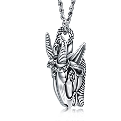 WSX S925 Sterling Silber Satanischer Ziegenkopf Halskette für Männer Frauen Baphomet Anhänger mit Kette 22+2 Zoll Vintage Oxidiert Gothic für Vater Bruder von WSX