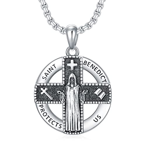 WSX Saint Benedict Halskette für Männer Sterling Silber Gesegnete Medaille Talisman Amulett Anhänger von WSX