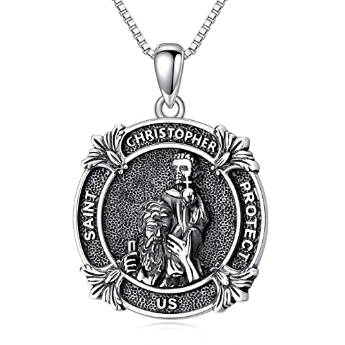 WSX Saint Christopher Medal Halskette für Frauen Männer Sterling Silber Religiöser Beschützer Talisman Medaillon 18 Zoll von WSX