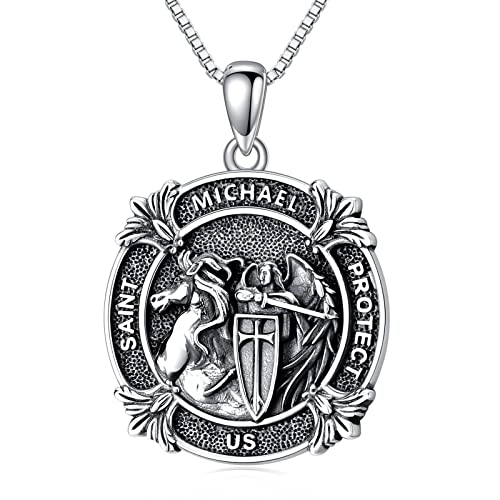 WSX Saint Michael Halskette für Frauen Medaille Anhänger Männer Runde Erzengel Polizei Amulett Schild Schutz von WSX
