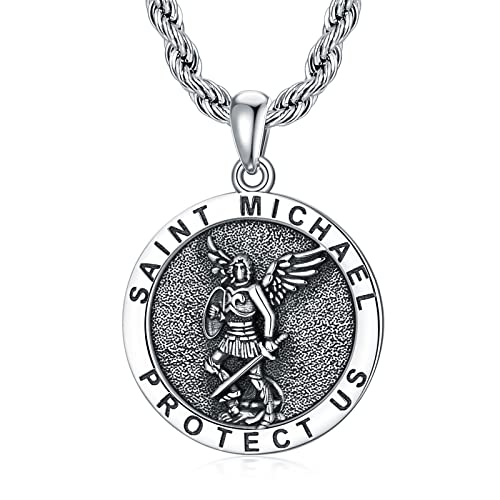 WSX Saint Michael Necklace for Men Sterling Silver Amulet Shield Protection Pendant Archangel Guardian von WSX