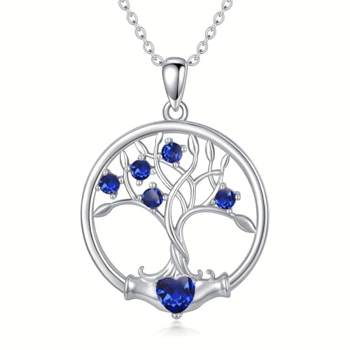 WSX Saphir-Lebensbaum-Kette (Sterlingsilber) - September Geburtsstein Geschenk von WSX