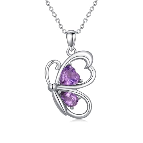 WSX Schmetterling Amethyst Halskette für Frauen Sterlingsilber Echter Amethyst Februar Geburtsstein Schmuck Geschenk WSX Schmetterling Amethyst Halskette für Frauen Sterlingsilber Echter Amethyst Februar Geburtsstein Schmuck Geschenk von WSX