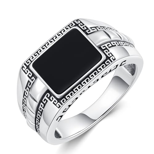 WSX Schwarz Onyx Siegelring 925 Sterlingsilber für Herren 10 * 8mm Schwarz Edelstein Ring Schmuck Geschenk für Vater Größe 9 von WSX