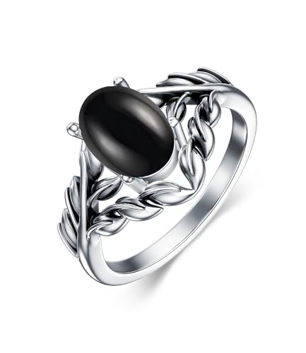 WSX Schwarzer Onyx Ring für Damen Echter Ovaler Stein Zarter Schmuck 925 Sterling Silber Blatt Boho für Ihre Ehefrau Mutter Größe S WSX Schwarzer Onyx Ring für Damen Echter Ovaler Stein Zarter Schmuck 925 Sterling Silber Blatt Boho für Ihre Ehefrau Mutter Größe S von WSX