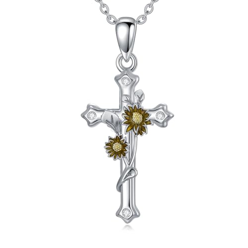 WSX Sonnenblumen-Kreuzkette für Damen mit Diamanten für Frauen, 925er Sterlingsilber WSX Sonnenblumen-Kreuzkette für Damen mit Diamanten für Frauen, 925er Sterlingsilber von WSX