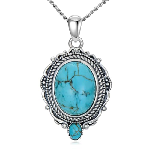 WSX Southwest-Style Anhänger mit echtem Türkis - 925 Sterling Silber Native American Vintage-Oval-Edelstein für Ehefrau WSX Southwest-Style Anhänger mit echtem Türkis - 925 Sterling Silber Native American Vintage-Oval-Edelstein für Ehefrau von WSX