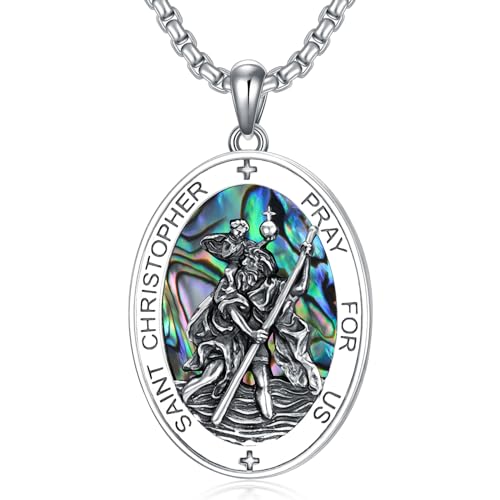 WSX St Christopher Halskette für Männer Frauen Sterling Silber Medaille wirh Abalone Halskette 22 Zoll von WSX