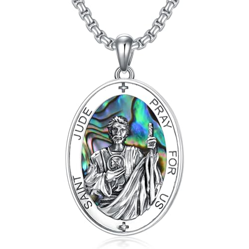 WSX St Jude Halskette mit Abalone für Männer Sterling Silber Medaille Halskette Frauen Amulett Anhänger von WSX