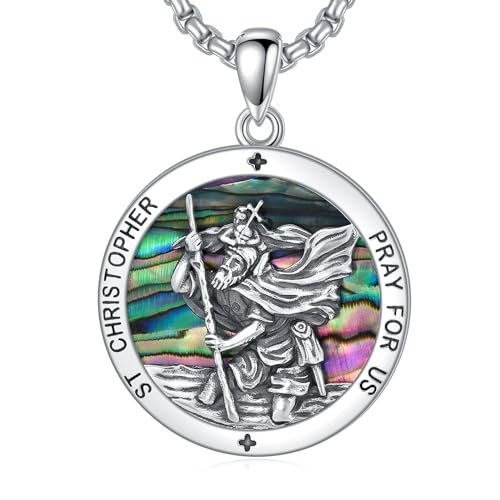 WSX St. Christopher Medaille für Männer Frauen Sterling SilberSaint Christopher Anhänger mit Abalone von WSX