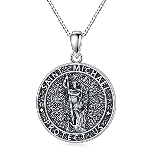 WSX Staint Michael Necklace Women Sterling Silver Men Round Archangel Police Amulet Shield Protection Gift Christmas von WSX