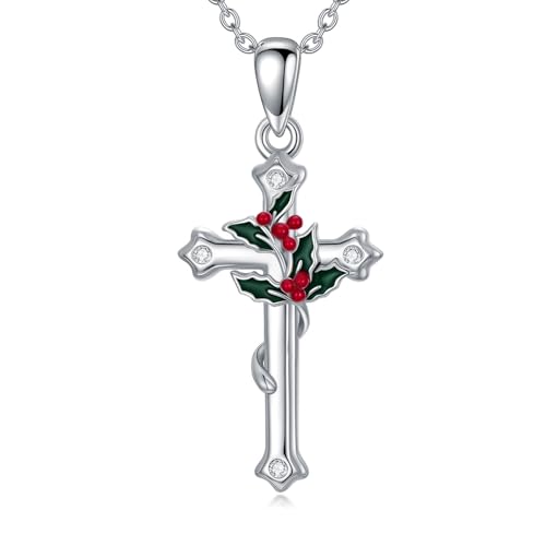WSX Stechpalmen-Kreuzkette für Damen mit Diamanten für Frauen, 925er Sterlingsilber WSX Stechpalmen-Kreuzkette für Damen mit Diamanten für Frauen, 925er Sterlingsilber von WSX