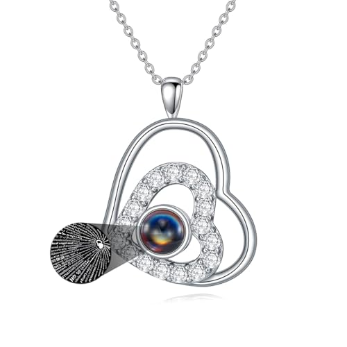 WSX Sterling Silber „Ich liebe dich“-Projektionskette für Damen, Herz-Anhänger in 100 Sprachen, Schmuckgeschenk zum Geburtstag von WSX