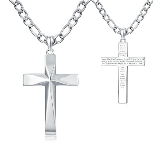 WSX Sterling Silber 925 Bibel Verse Kreuz Halskette für Männer Frauen mit 22+2 Kette abgeschrägt hochpoliert christlichen Schmuck Geschenk zum Vatertag Geburtstag Jubiläum von WSX