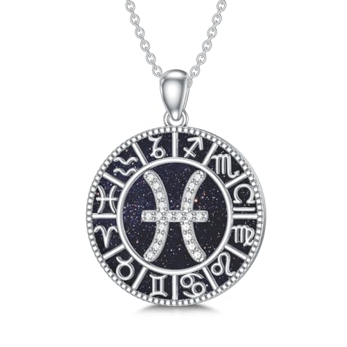 WSX Sterling Silber Fische Sternzeichen Halsketten mit Blue Sandstone Sternzeichen Charm Horoskop Astrologie Schmuck für Frauen Männer von WSX