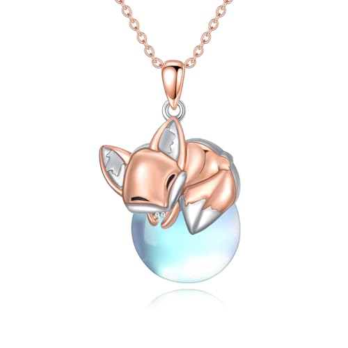 WSX Sterling Silber Fuchs Anhänger Halsketten für Frauen 2 Tone Erstellt Mondstein Fuchs Anhänger Schmuck für Frauen von WSX