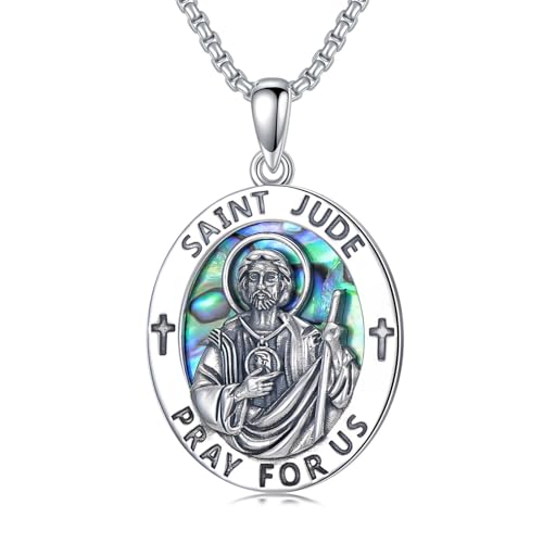 WSX Sterling Silber Saint Jude Halskette mit Abalone St. Jude Medaille Silber St. Jude katholischen Schmuck für Frauen Männer WSX Sterling Silber Saint Jude Halskette mit Abalone St. Jude Medaille Silber St. Jude katholischen Schmuck für Frauen Männer von WSX