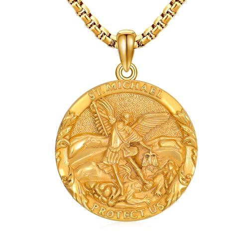 WSX Sterling Silber St Michael Medaille Halskette Vergoldet St Michael Erzengel Halskette 22+2 Kette für Männer Frauen von WSX