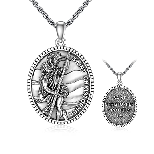 WSX Sterling Silber St. Christopherus Medaille Halskette mit 20+2 Kette für Männer Frauen schützen uns Schmuck Amulett Schild Schutz für Vatertag von WSX